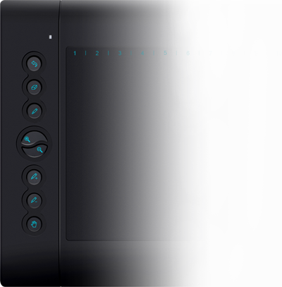 Left part of the drawing tablet, showing its physical buttons and some soft keys